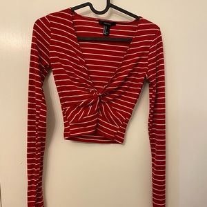 Cropped Red Strip Long Sleeve